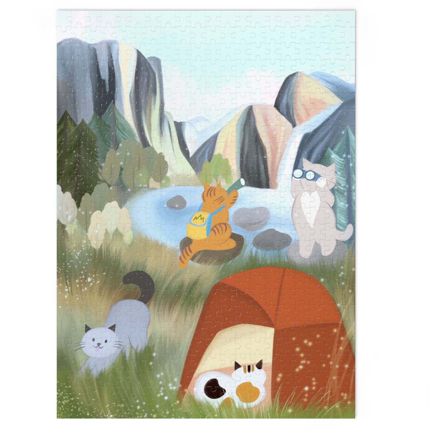 Jigsaw Puzzle with Tin (Cat Campers at Yosemite) - 252/500/1000 Piece Puzzle