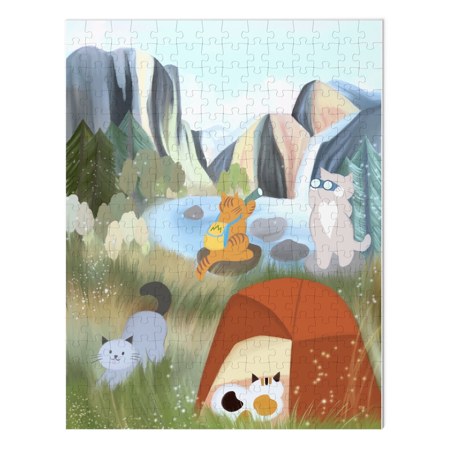Jigsaw Puzzle with Tin (Cat Campers at Yosemite) - 252/500/1000 Piece Puzzle