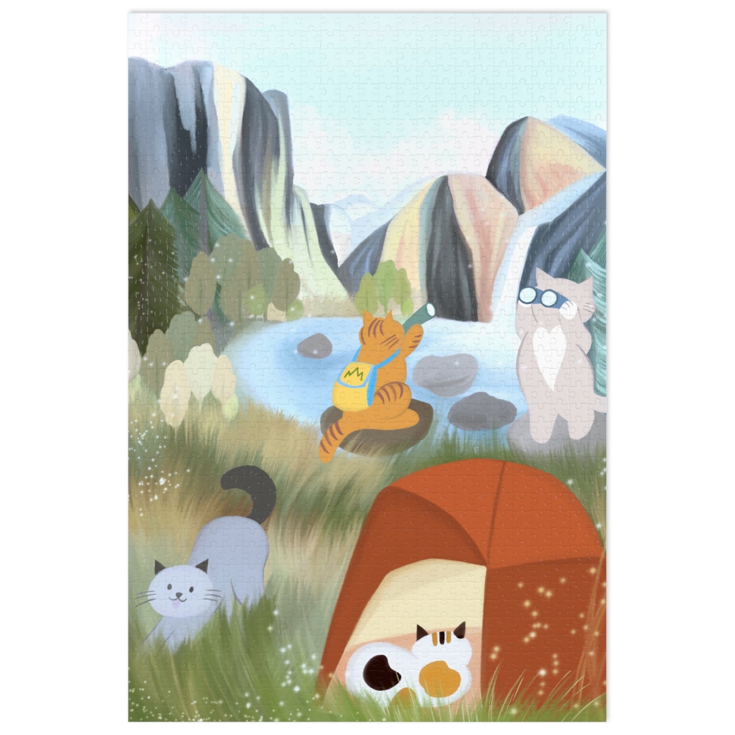 Jigsaw Puzzle with Tin (Cat Campers at Yosemite) - 252/500/1000 Piece Puzzle