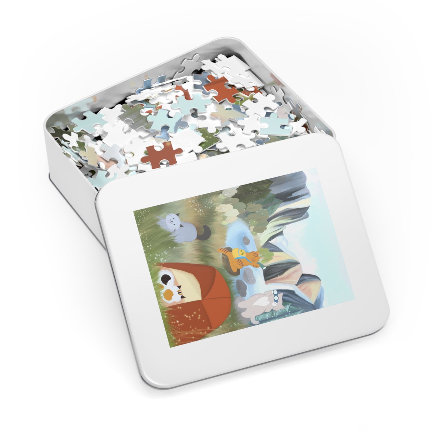 Jigsaw Puzzle with Tin (Cat Campers at Yosemite) - 252/500/1000 Piece Puzzle