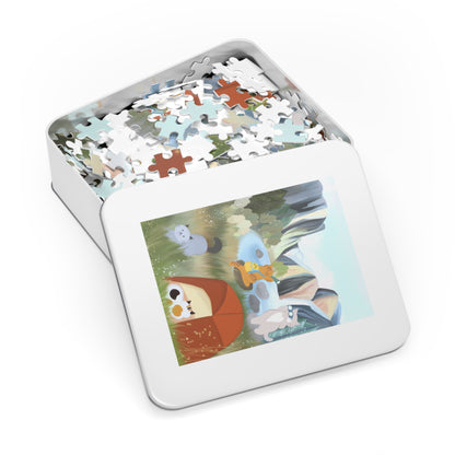 Jigsaw Puzzle with Tin (Cat Campers at Yosemite) - 252/500/1000 Piece Puzzle